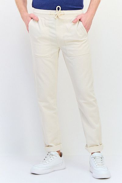 CELIO Men Regular Fit Textured Straight Leg Pants, Off White
