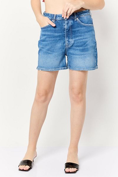 Scotch & Soda Women Washed High Rise Denim Short, Blue