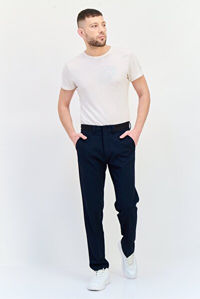 CELIO Men Regular Fit Solid Stretchable Straight Leg Pants, Navy