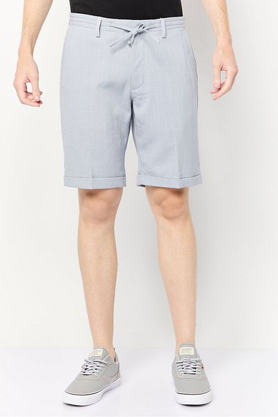CELIO Men Textured Basic Shorts, Light Grey