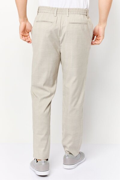 CELIO Men Regular Fit Micro Check Straight Leg Pants, Beige