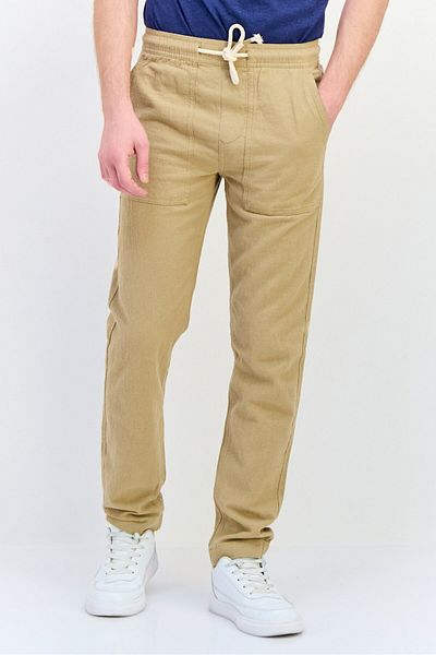 CELIO Men Regular Fit Textured Straight Leg Pants, Beige
