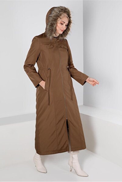 Alvina KAPÜŞONU TÜYLÜ FERMUARLI MANTO 90373