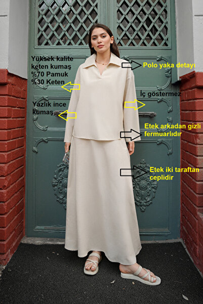 Molly Nelly Women's Linen Skirt Blouse Slim Summer Suit