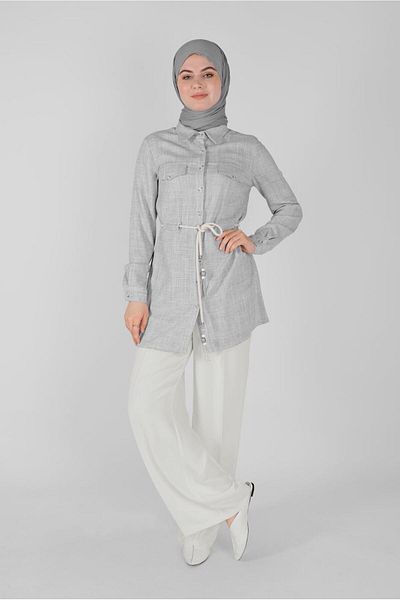 Alvina 41628 Model Buttoned Checkered Tunic