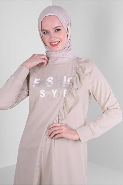 Alvina 43699 Model Text Printed and Ruffle Detailed Tracksuit Tunik