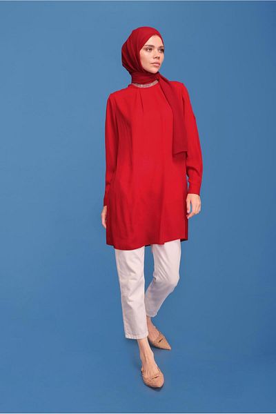 Alvina Stone Printed Tunic with Collar and Arms 41741