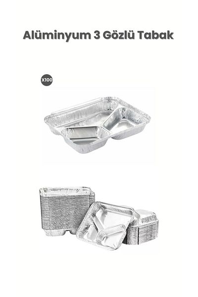 Ambalaj Evi Aluminum 3 Compartment Plate 100 Pieces