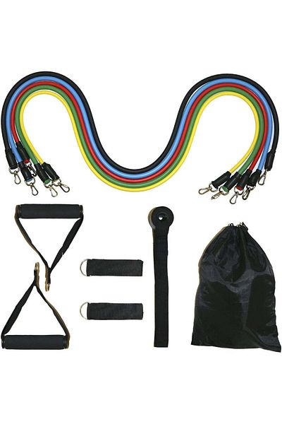 Velixo Set de benzi elastice, 11 piese, 5 frânghii din latex, 6 accesorii, pentru sală, yoga, pilates, abdomen, piept, brațe, spate