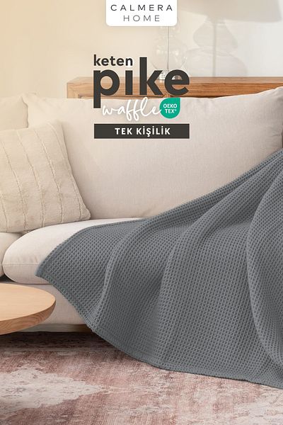 Calmera Linen Single Waffle Pike |   Bed & Sofa Cover - Shawl |   Premium Cotton - Summer |   Dark Gray