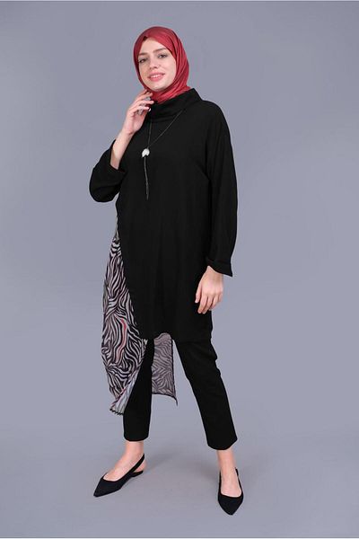 Alvina Patterned Towel Detailed Round Neck Tunic 40846