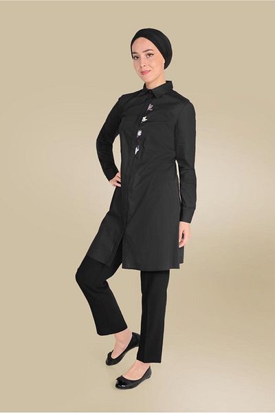 Alvina Cat Figure Embroidered Cotton Tunic - 40450