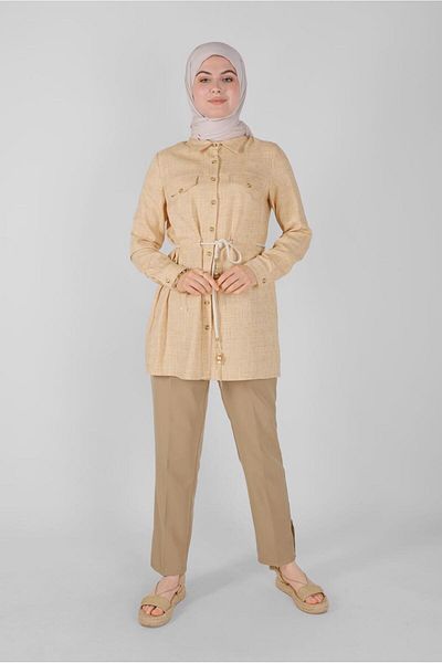 Alvina 41628 Model Buttoned Checkered Tunic