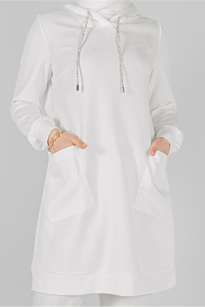 Alvina Stone Lace Satin Combined Knitted Tunic 41486