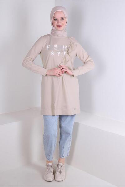 Alvina 43699 Model Text Printed and Ruffle Detailed Tracksuit Tunik