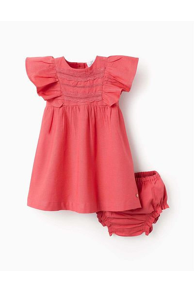 Ziddy Cotton and Linen Dress + Bloomers for Baby Girls 'You&Me', Multicolour
