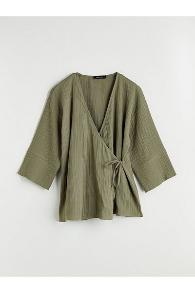 LC Waikiki Double Breasted Collar Textured Women's Kimono