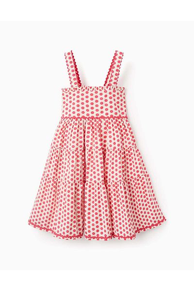 Ziddy Polka Dot Strappy Dress for Girls, White/Red