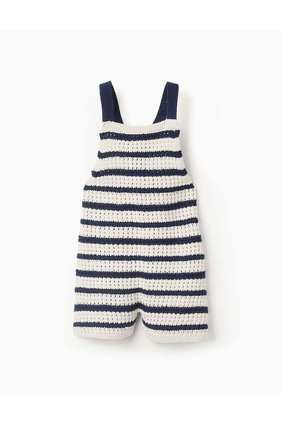 Ziddy Striped Knit Jumpsuit for Baby Girls, Beige/Dark Blue