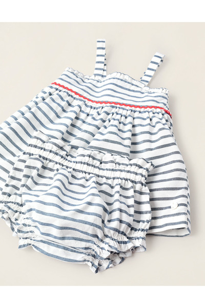 Ziddy Striped Top + Bloomers for Newborn Girls, White/Blue