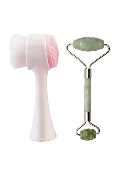 ABYZ Beauty Set Facial Massage, Cleansing Brush And Massage Stone White/pink