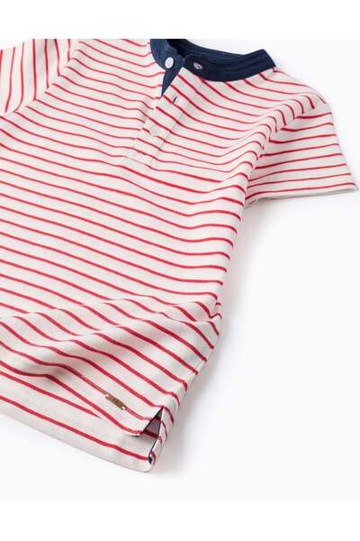 Ziddy Striped Cotton Piqué Polo Shirt for Boys, White/Red