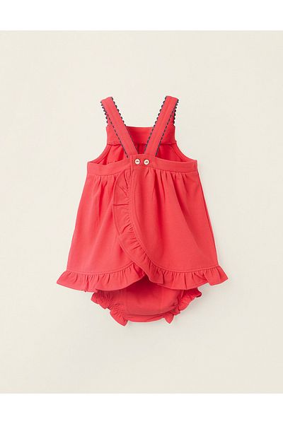 Ziddy Dress + Bloomers in Piqué with Ruffles for Newborn Girls, Red