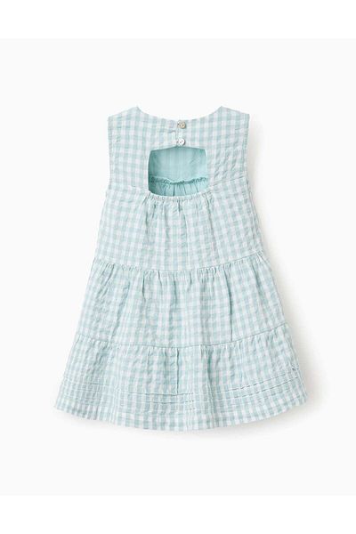 Ziddy Vichy Textured Dress for Baby Girls 'B&S', Aqua Green/White