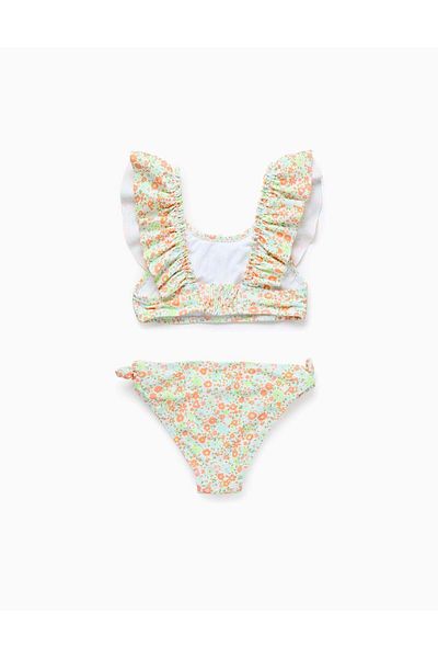 Ziddy Floral Bikini with Ruffles for Girls, Multicolour