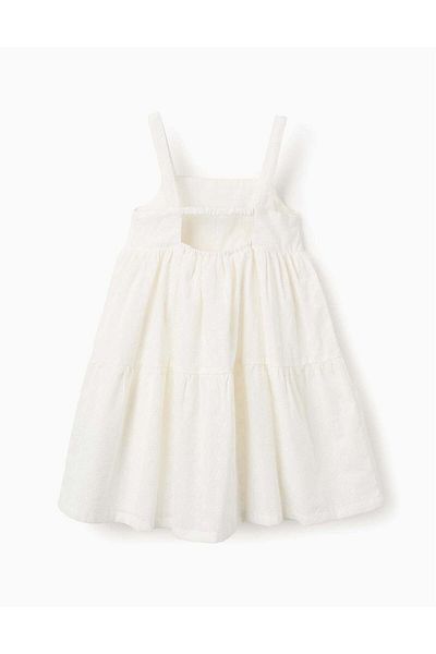 Ziddy Strappy Dress with Broderie Anglaise for Girls, White