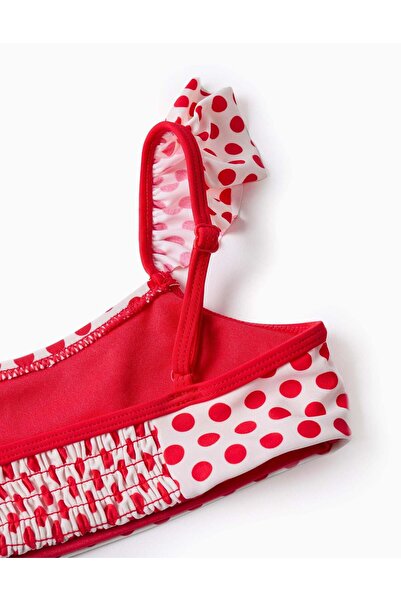 Ziddy Polka Dot Bikini with Ruffles for Girls, White/Red