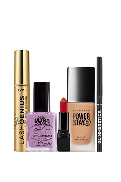 AVON - Beauty Kit 5 In 1 Combo Eyeliner, Mascara, Foundation, Lipstick And Nail Enamel