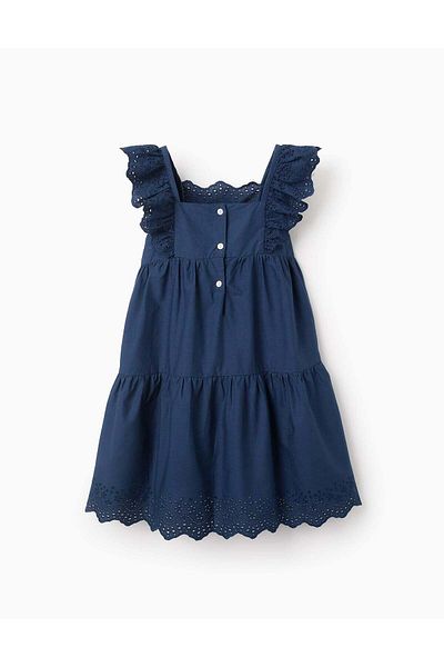 Ziddy Dress with Ruffles and Broderie Anglaise for Girls, Blue