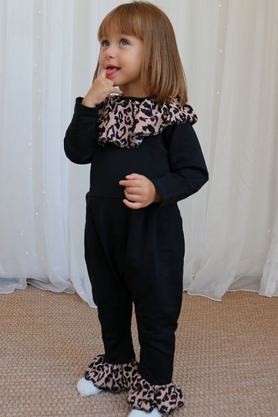 Parla Kids Girl's Leopard Collar, Stud Detailed Jumpsuit and Salopet