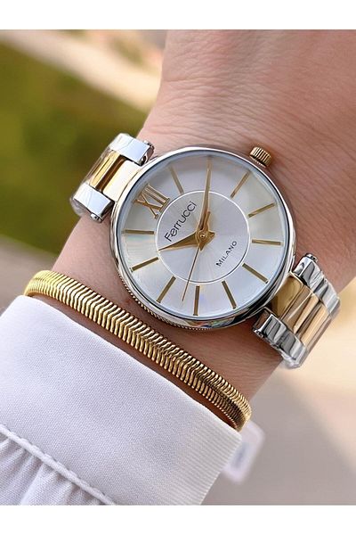 Ferrucci Steel Cord 2 Years Warranty 3 Atm Water Resistant Women Wrist Watch+Bracelet Bfc.03561.04