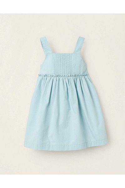 Ziddy Sleeveless Poplin Dress for Baby Girls, Aqua Green