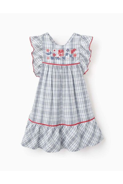 Ziddy Checkered Dress with Embroidery and Ruffles for Girls 'You&Me', Multicolour