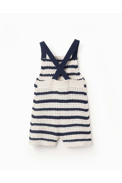 Ziddy Striped Knit Jumpsuit for Baby Girls, Beige/Dark Blue