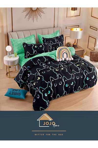JOJO Elegant 6-piece Linen Set with Elastic in Fine Cotton, Bed Sheet 180x200cm, 2-Person Bed