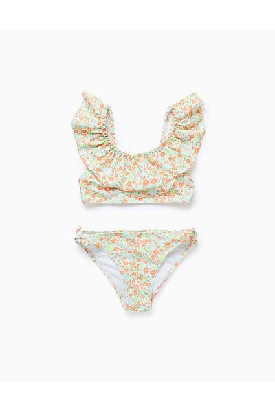 Ziddy Floral Bikini with Ruffles for Girls, Multicolour