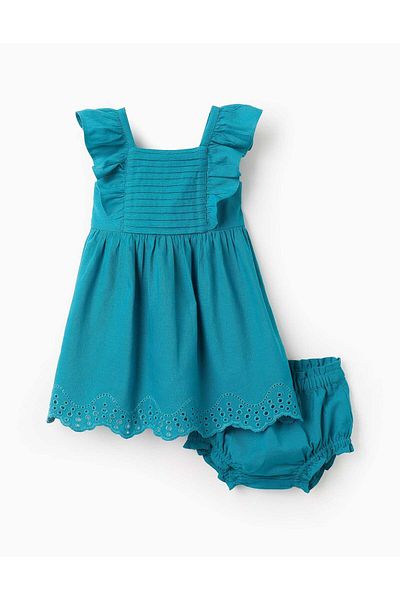Ziddy Dress + Bloomers with Broderie Anglaise Baby Girls 'B&S', Turquoise