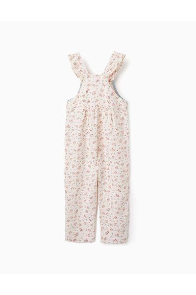 Ziddy Floral Dungarees for Girls, Beige/Pink/Blue