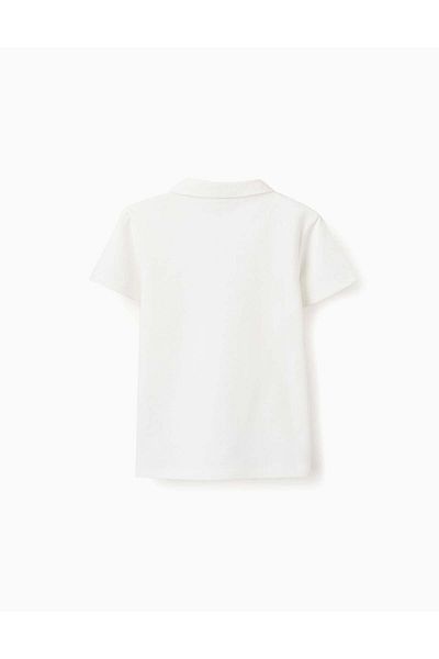 Ziddy Cotton Piqué T-shirt with V Neck for Boys, White