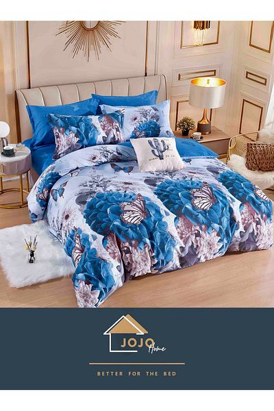 JOJO Elegant 6-piece Linen Set with Elastic in Fine Cotton, Bed Sheet 180x200cm, 2-Person Bed