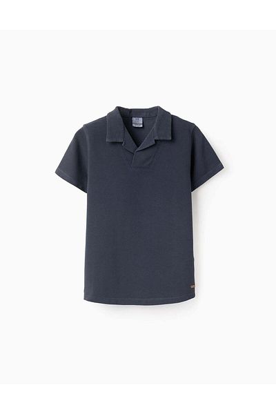 Ziddy V-neck Cotton Piqué Polo for Boys, Dark Blue