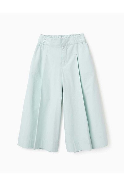 Ziddy Poplin Pleated Trousers for Girls, Aqua Green