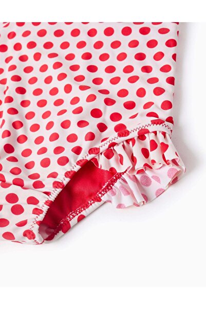 Ziddy Swimsuit with Polka Dots and Ruffles for Baby Girls, White/Red