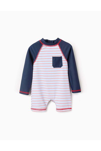 Ziddy Striped UPF40 Swimsuit for Baby Boys, Blue/Red