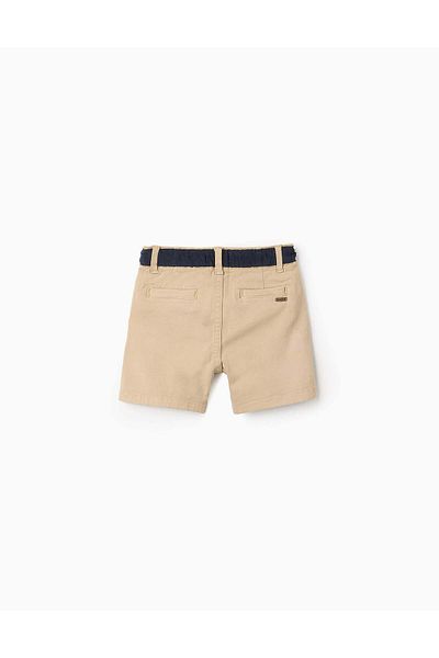 Ziddy Twill Shorts with Contrast Waist for Baby Boys, Beige