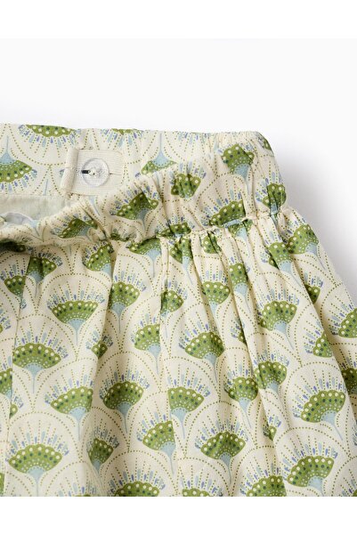 Ziddy Cotton Shorts with Floral Motif for Girls, Beige/Green